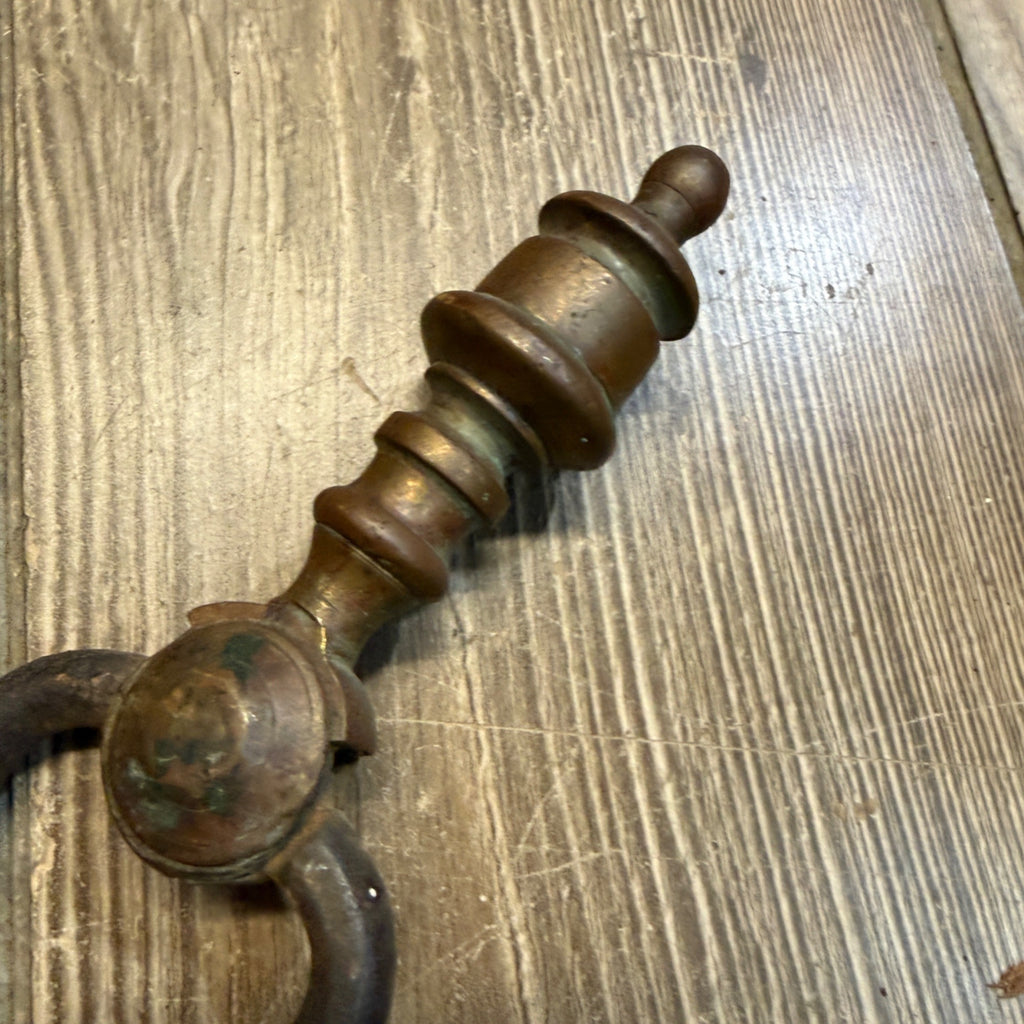 Antique Cast Iron & Brass Fire Tongs Coal Log Fireside Fireplace 21"