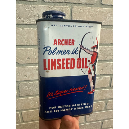 Vintage 1950 Archer Pol-men-ik Linseed Oil 1 Pint Can Excellent Condition