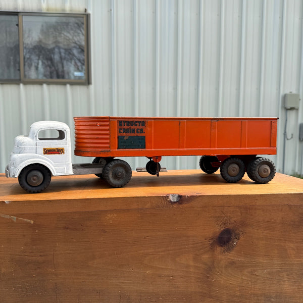 Vintage Structo Grain Co Pressed Steel Toy Semi Truck Cab & Trailer Farm 20.5"
