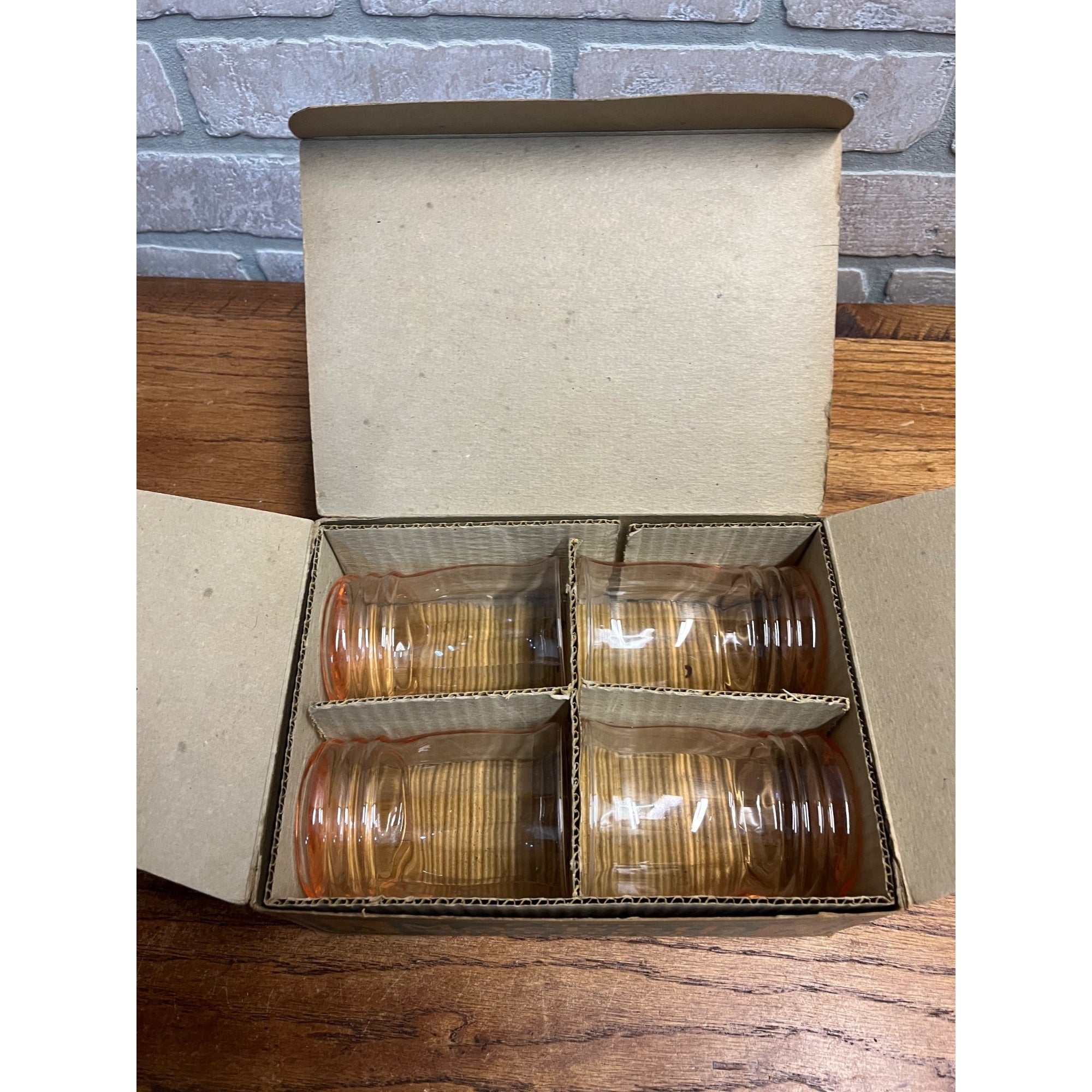 Vintage MacBeth Evans 1930s Pink Depression 4" Paneled Flat Tumbler Set 4 w/ Box