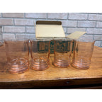 Vintage MacBeth Evans 1930s Pink Depression 4" Paneled Flat Tumbler Set 4 w/ Box