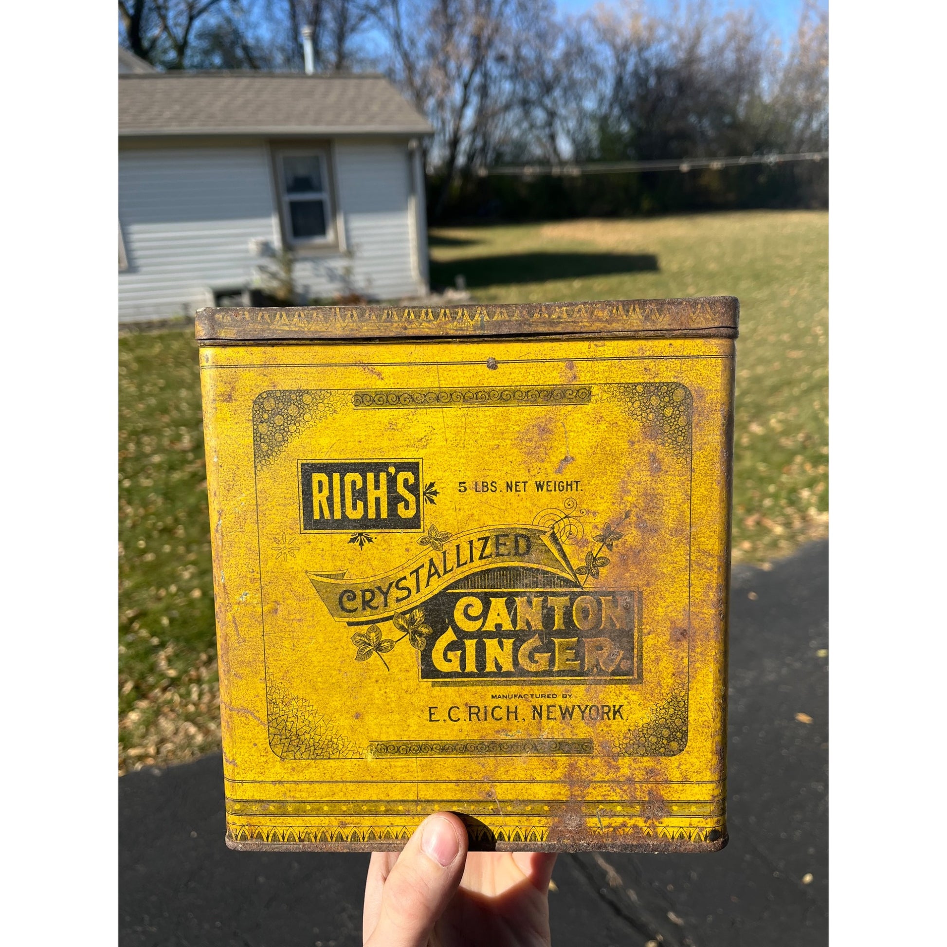 Vintage E.C. Rich New York Canton Ginger Large Spice Tin Advertising Yellow