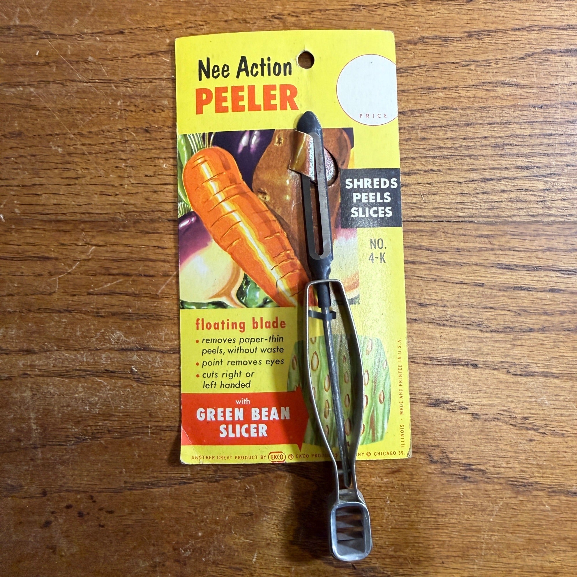 NEW NOS Vintage Ekco Nee-Action Stainless Steel Peeler Made In USA