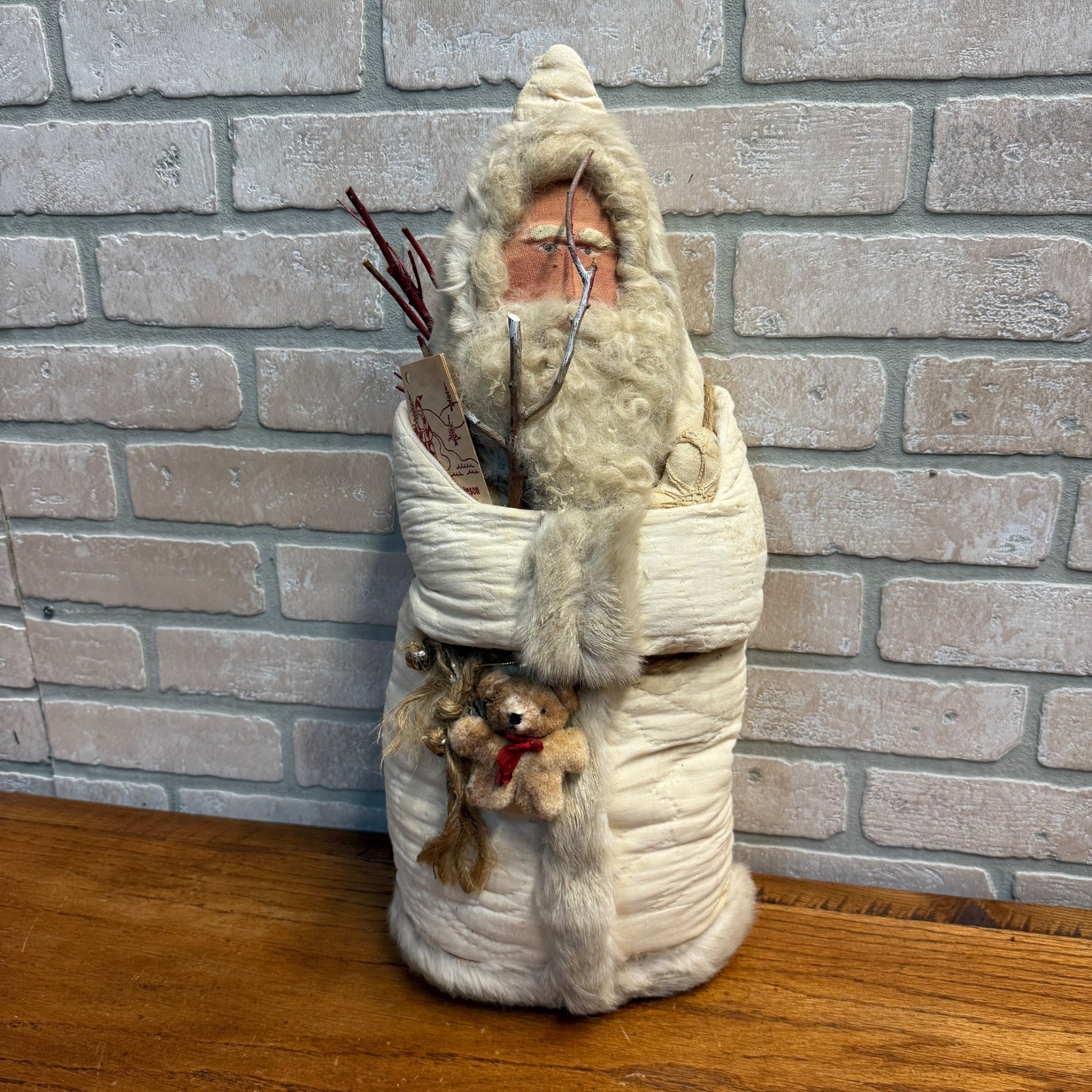 1990 Father Frost Christmas Santa Folk Art Handmade Artist Chris Robinson White