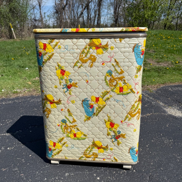 Vintage Winnie The Pooh Vinyl Quilted Clothes Hamper Laundry Basket RARE Disney