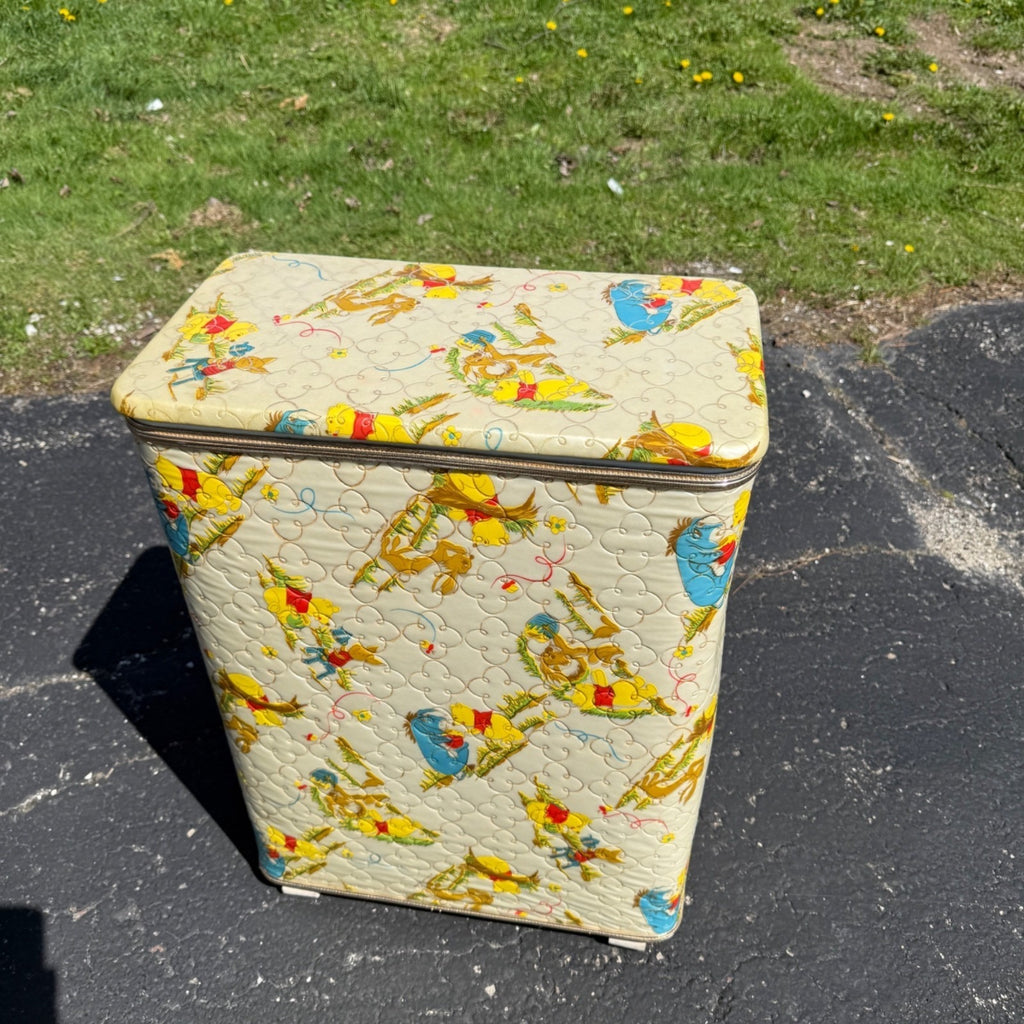 Vintage Winnie The Pooh Vinyl Quilted Clothes Hamper Laundry Basket RARE Disney