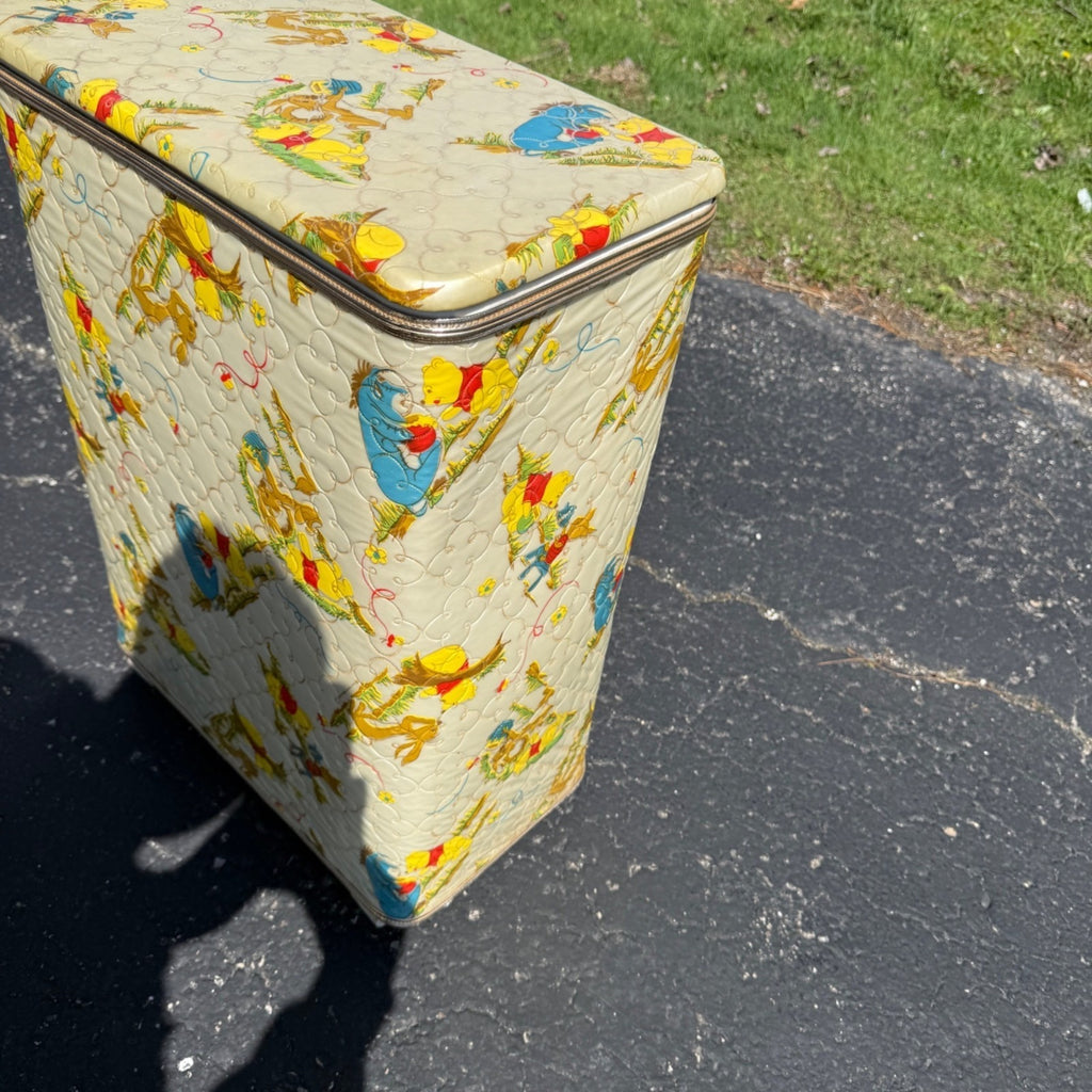 Vintage Winnie The Pooh Vinyl Quilted Clothes Hamper Laundry Basket RARE Disney