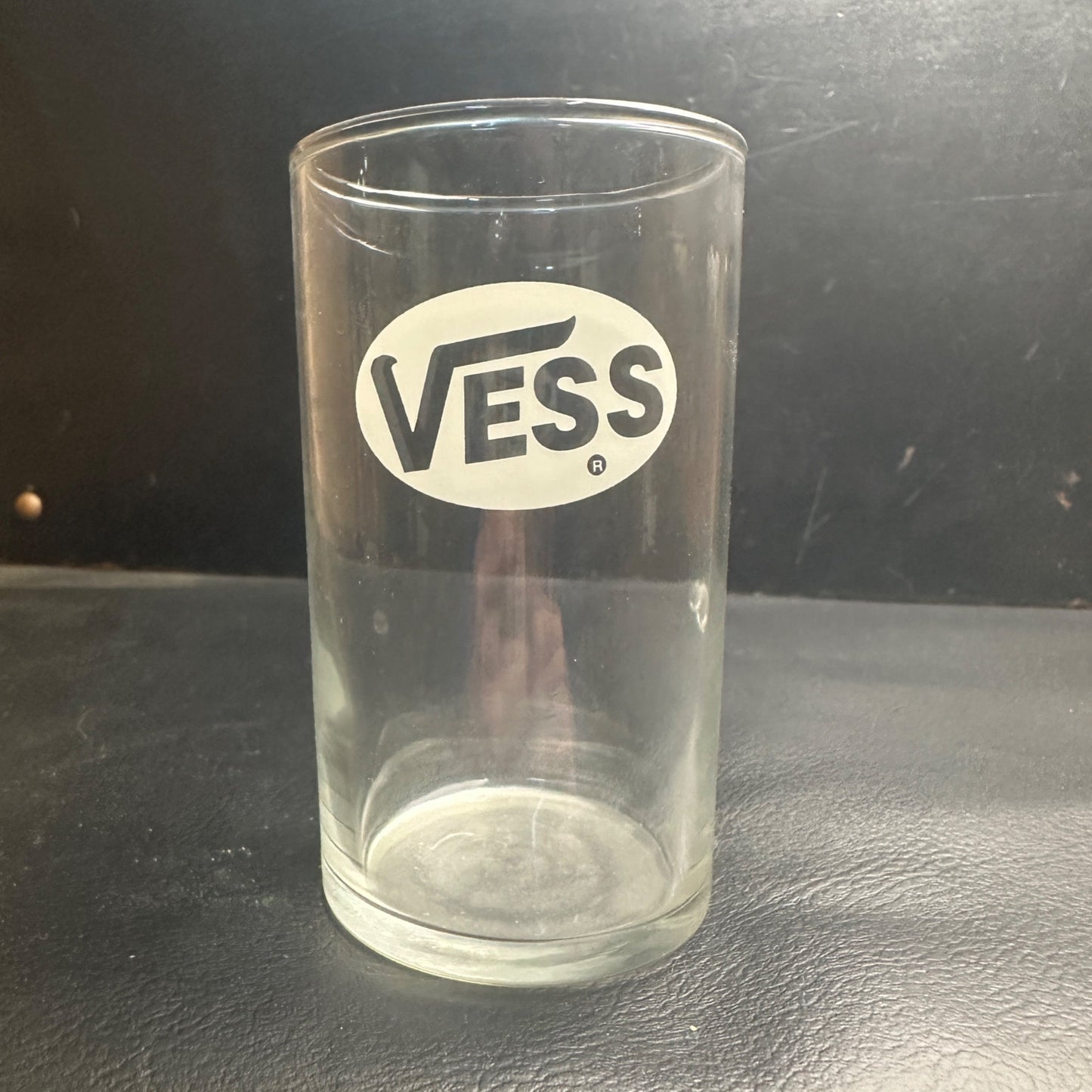 Vintage Vess Cola White 4" ACL Soda Fountain Glass Advertising