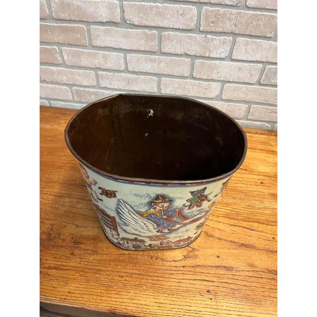 Vintage Weibro Metal Child's Mother Goose Nursery Rhymes Trash Can Waste Basket