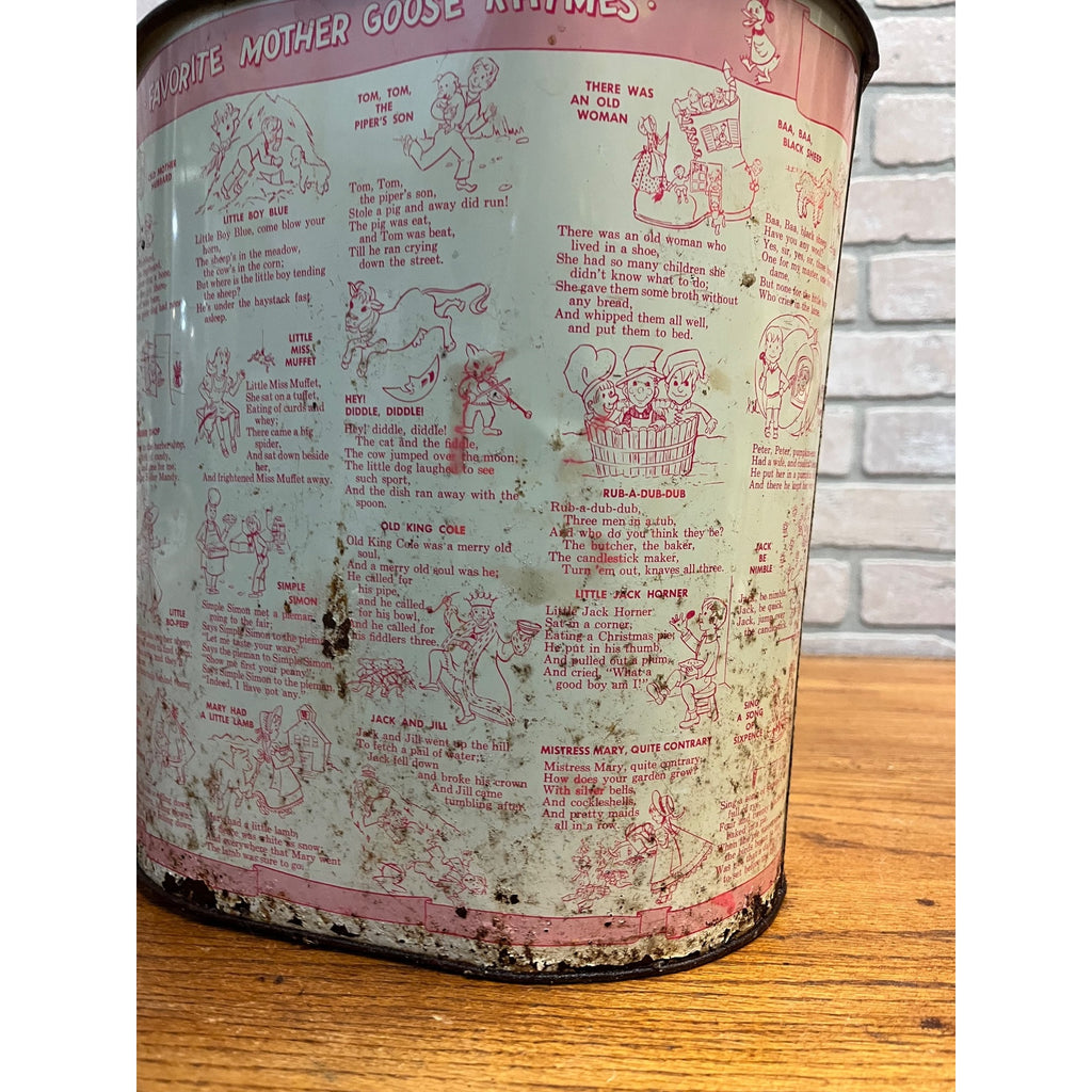 Vintage Weibro Metal Child's Mother Goose Nursery Rhymes Trash Can Waste Basket