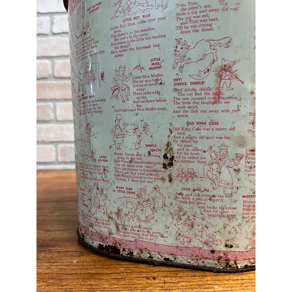 Vintage Weibro Metal Child's Mother Goose Nursery Rhymes Trash Can Waste Basket