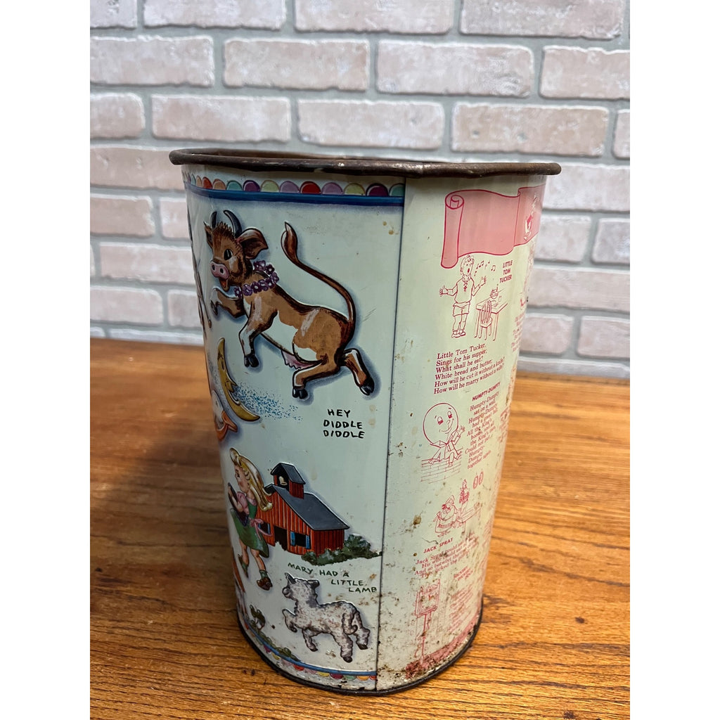 Vintage Weibro Metal Child's Mother Goose Nursery Rhymes Trash Can Waste Basket