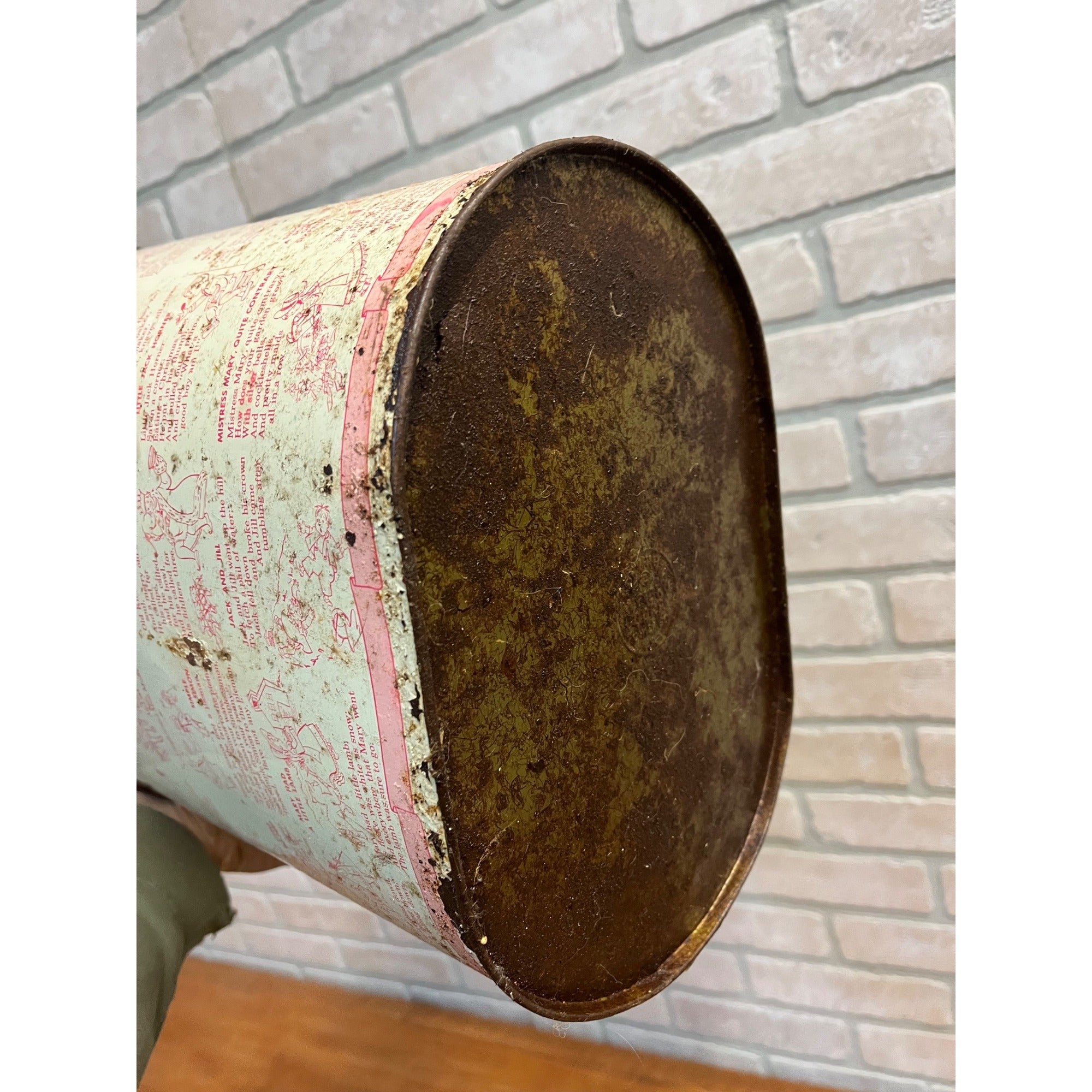 Vintage Weibro Metal Child's Mother Goose Nursery Rhymes Trash Can Waste Basket