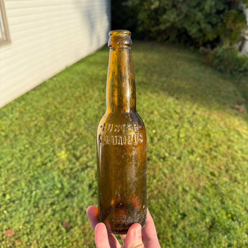 Vintage Hoster Columbus Amber Yellow Beer Bottle 12oz