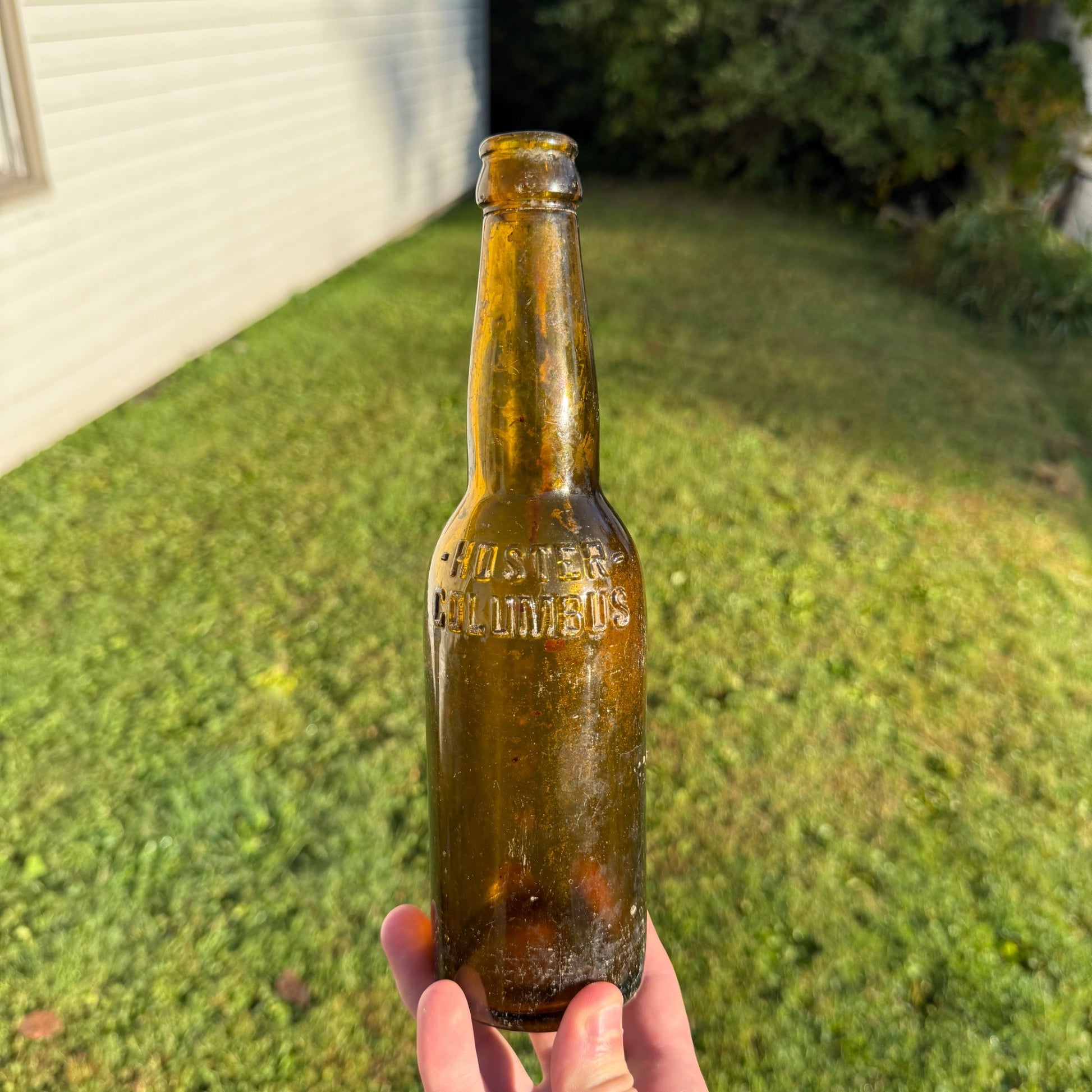 Vintage Hoster Columbus Amber Yellow Beer Bottle 12oz
