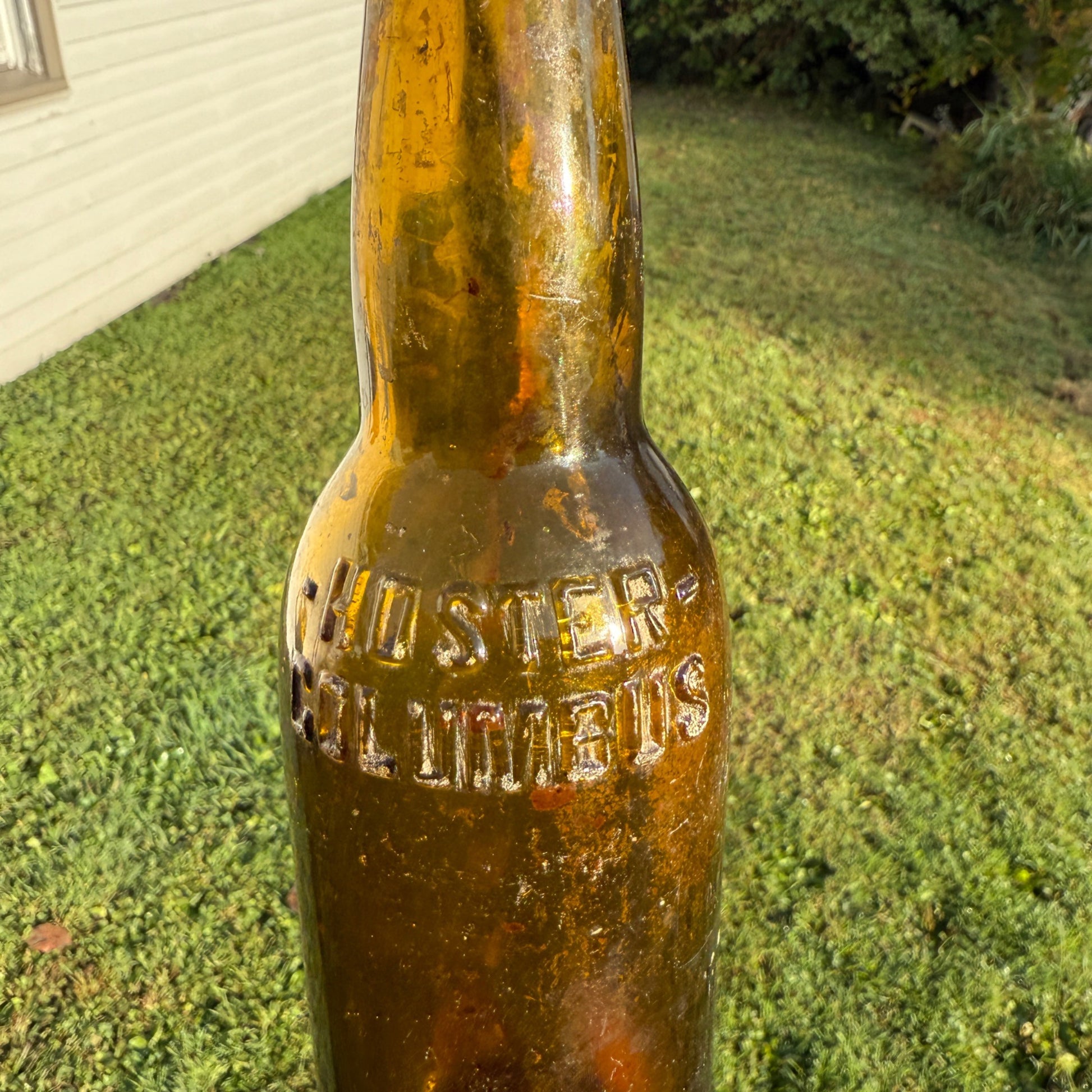 Vintage Hoster Columbus Amber Yellow Beer Bottle 12oz