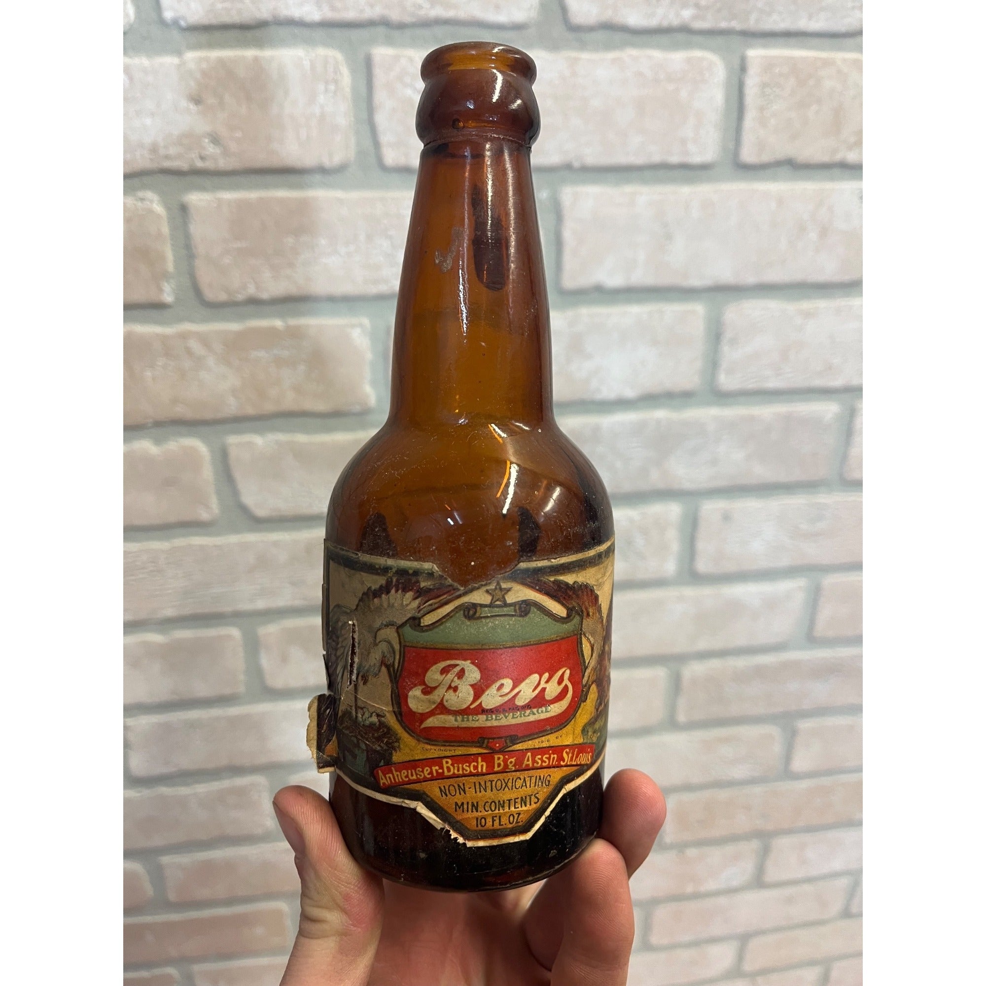 Antique 1920's Anheuser Busch Bevo Non-Intoxicating Beverage Bottle Prohibition