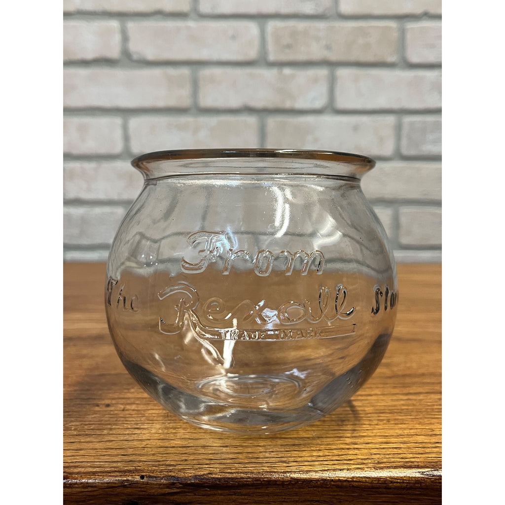 Antique Embossed Glass Rexall Store Apothecary Leech / Fish Bowl or Candy Jar