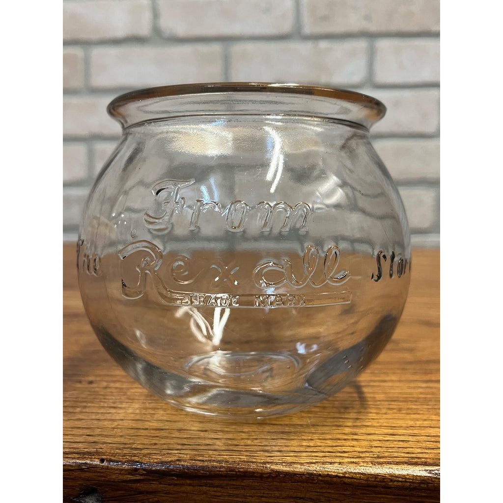 Antique Embossed Glass Rexall Store Apothecary Leech / Fish Bowl or Candy Jar
