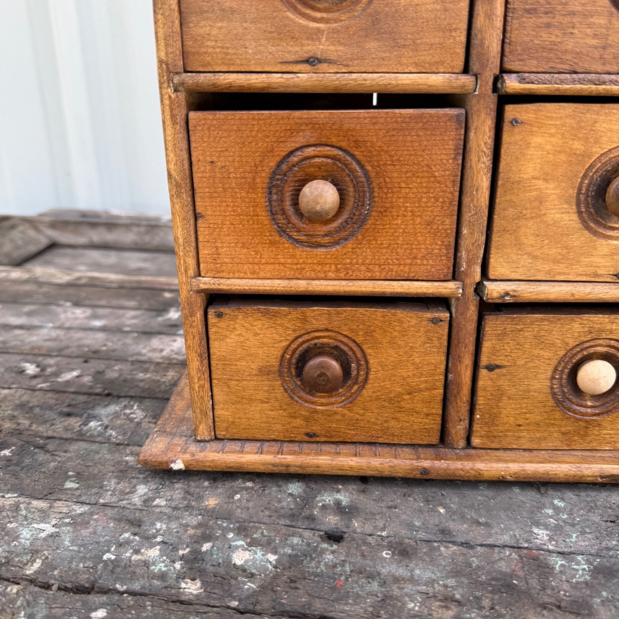 Antique Primitive 8-Drawer Spice Cabinet Wall Hanging Farmhouse Apothecary Cupboard
