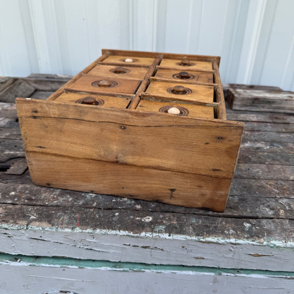 Antique Primitive 8-Drawer Spice Cabinet Wall Hanging Farmhouse Apothecary Cupboard