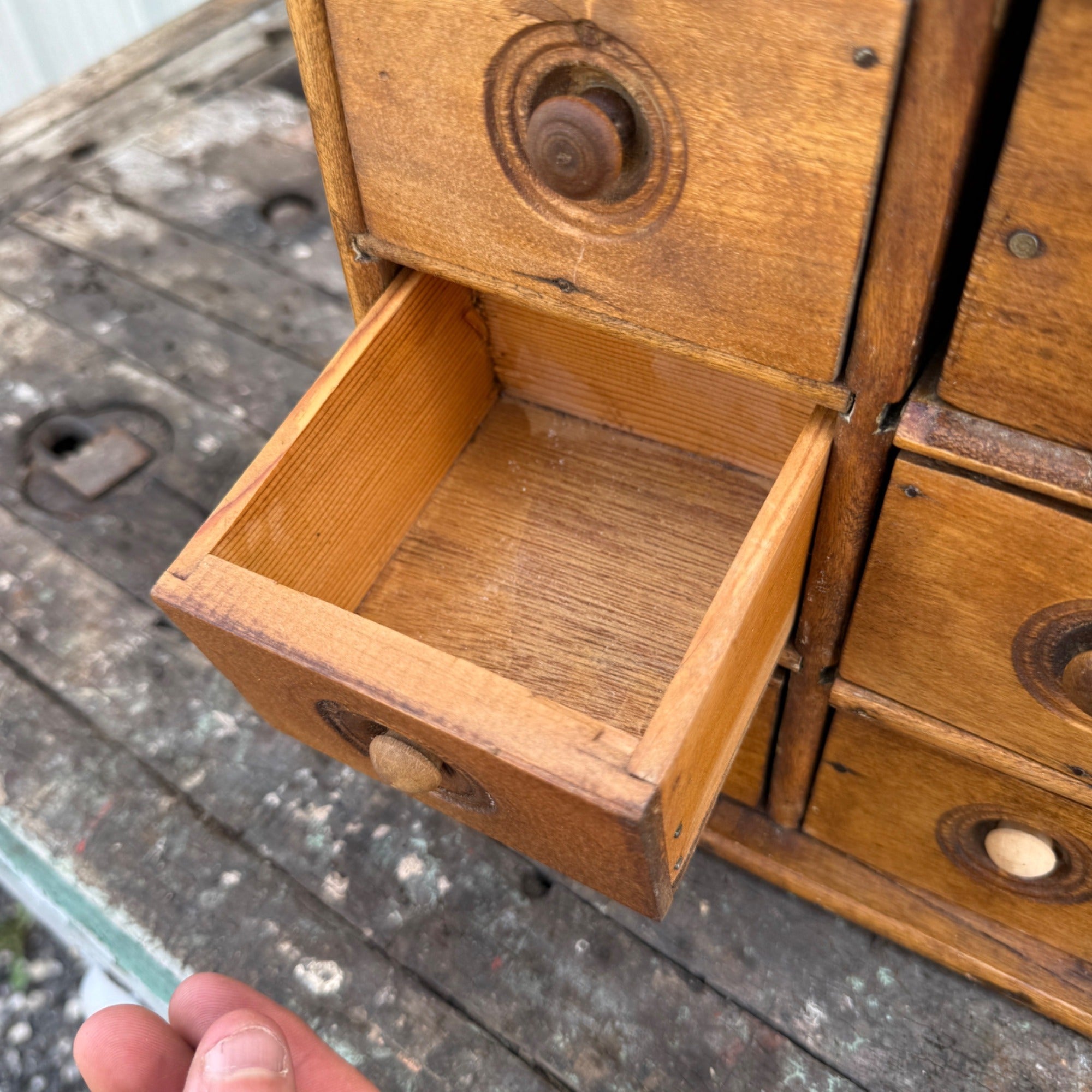Antique Primitive 8-Drawer Spice Cabinet Wall Hanging Farmhouse Apothecary Cupboard