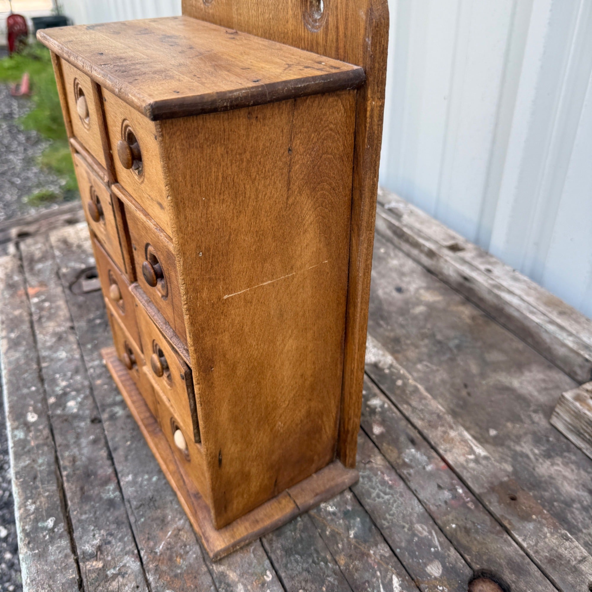 Antique Primitive 8-Drawer Spice Cabinet Wall Hanging Farmhouse Apothecary Cupboard