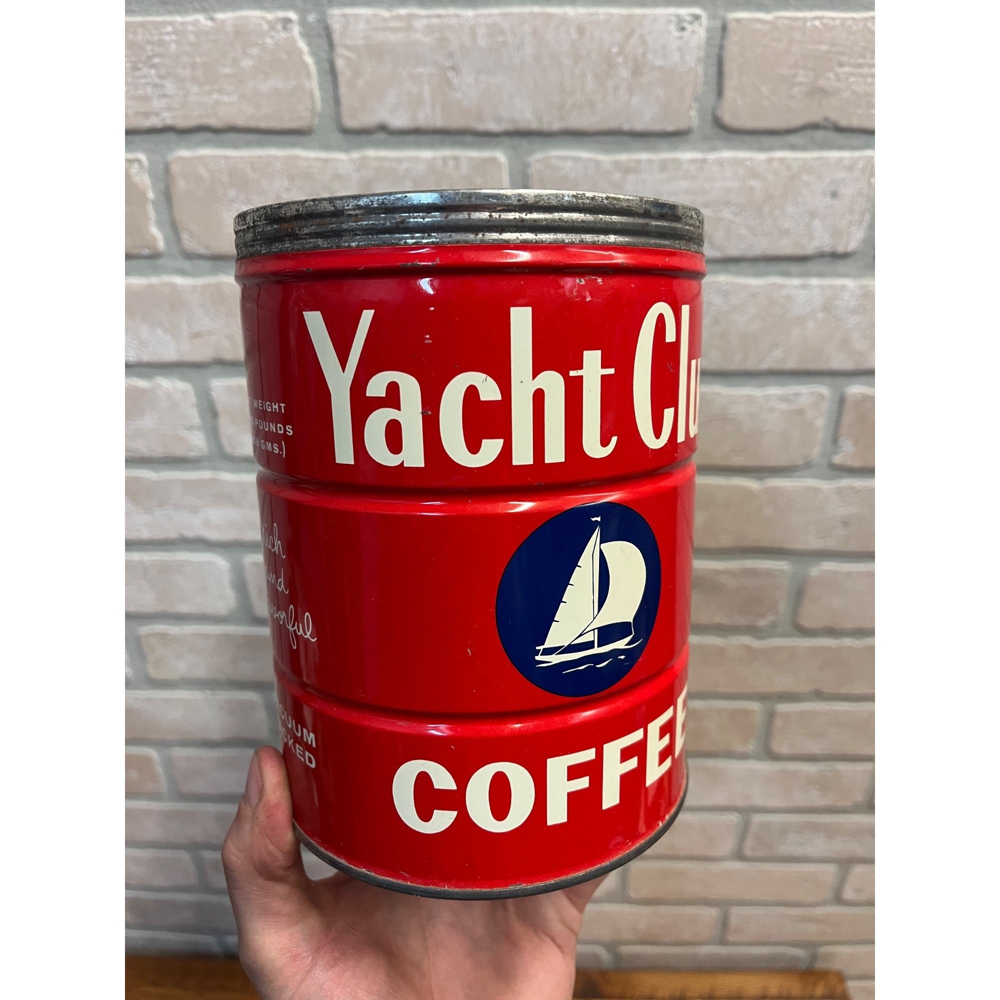 Vintage Yacht Club Coffee Can Metal Tin 2lb Sail Boat Chicago