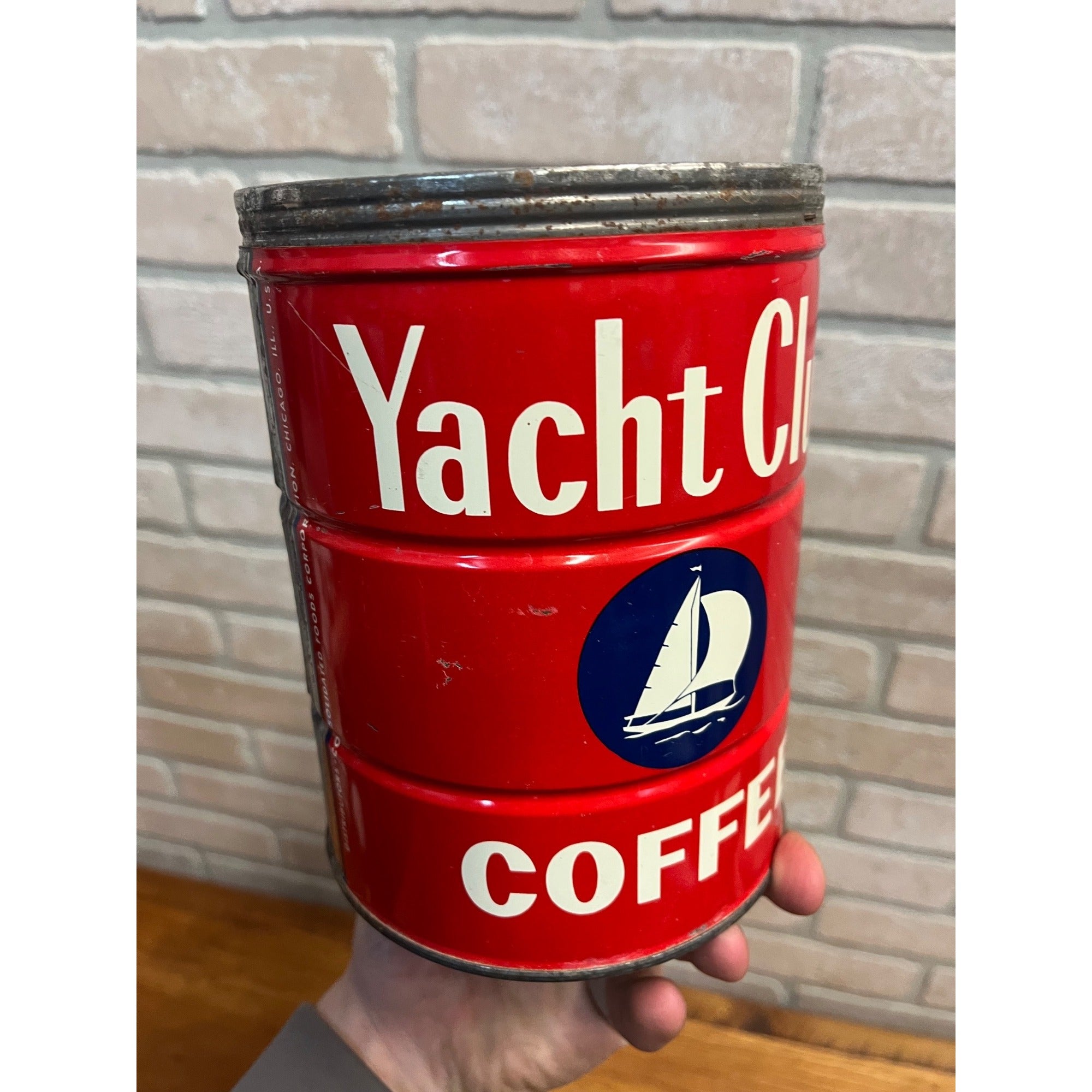Vintage Yacht Club Coffee Can Metal Tin 2lb Sail Boat Chicago