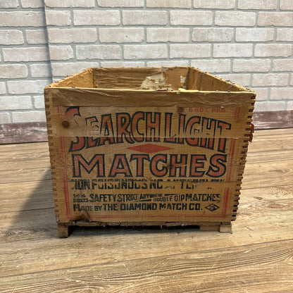 Vintage Early 1900s Searchlight Matches Wooden Advertising Crate Box