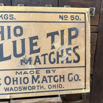 Vintage Ohio Blue Tip Matches Cardboard Advertising Sign Box End