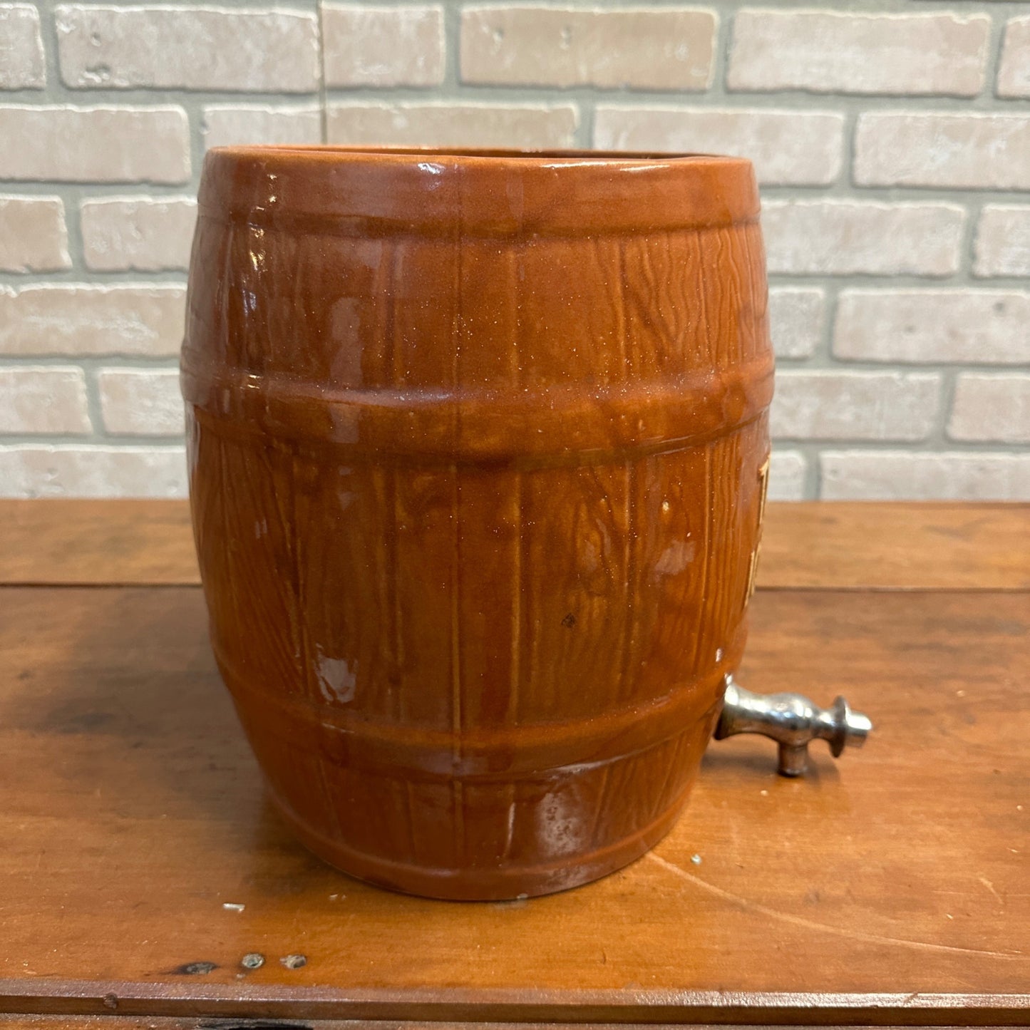 ANTIQUE TETLEY SWEET ICED TEA BARREL DISPLAY WATT POTTERY DISPENSER ADVERTISING