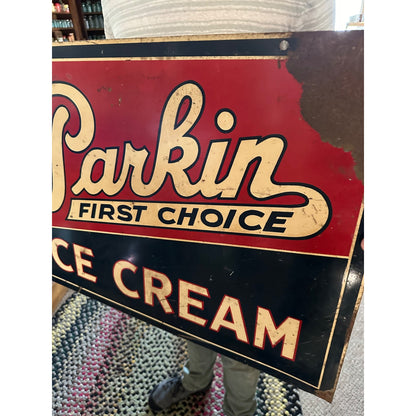 Vintage 1930s Parkin Ice Cream Advertising Double-Sided Sign Marshfield Wis