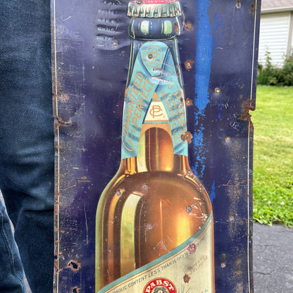 Vintage 1930s Pabst Blue Ribbon Beer Tin Metal Advertising Sign Early Wisconsin