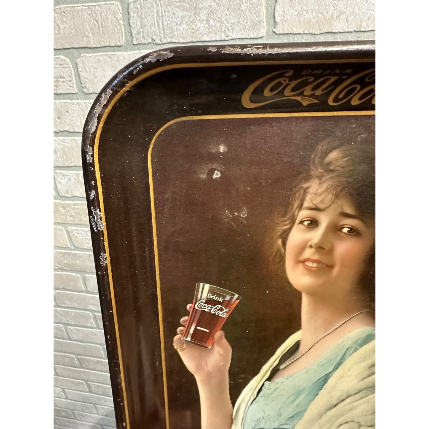 Original Coca Cola 1923 Flapper Girl Advertising Serving Tray Sign Antique