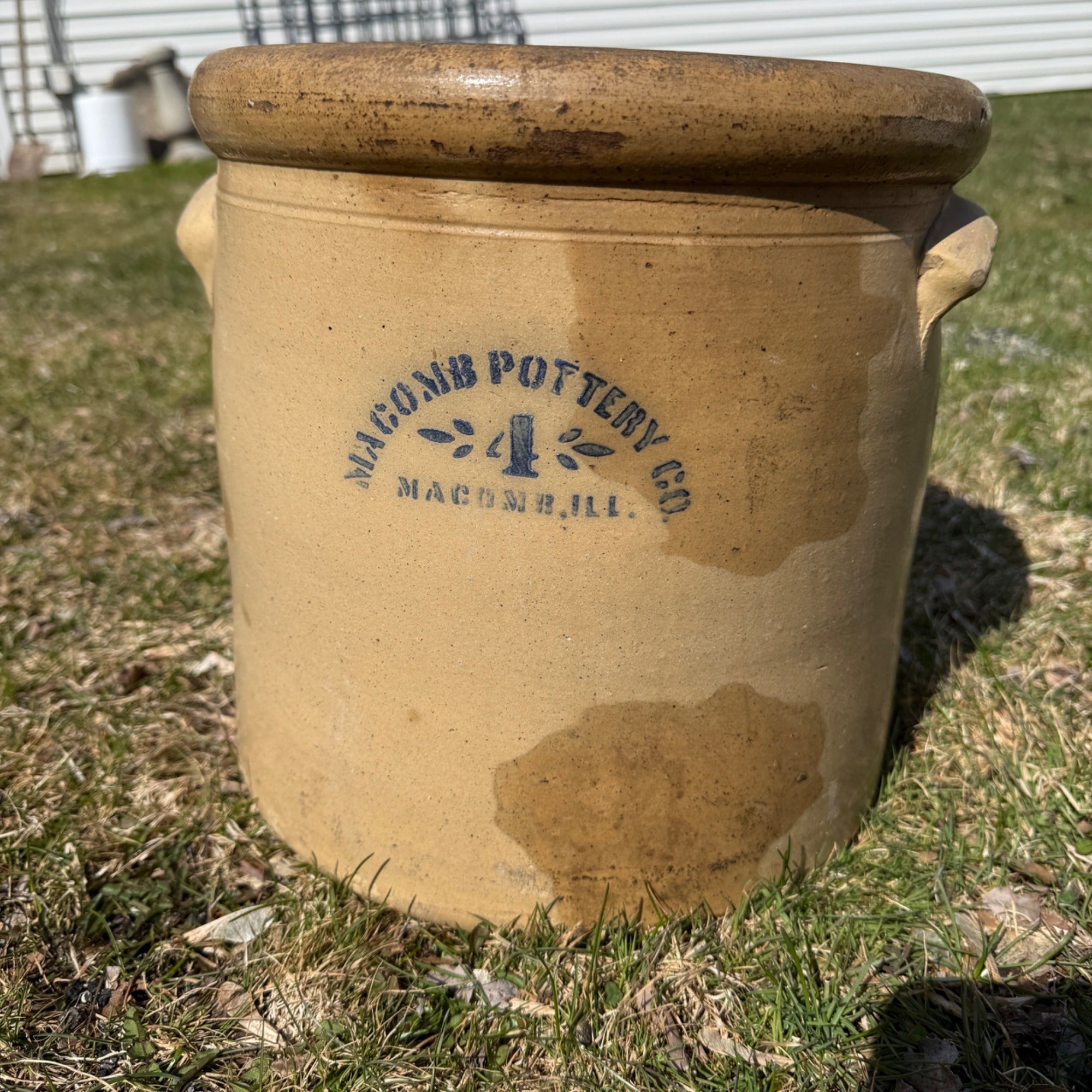 Antique 1800s Vintage Macomb Pottery Illinois Stoneware 4 Gallon Crock Primitive