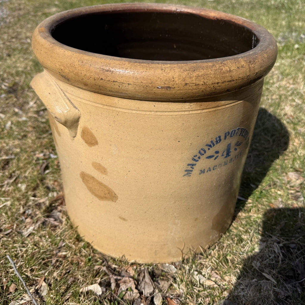 Antique 1800s Vintage Macomb Pottery Illinois Stoneware 4 Gallon Crock Primitive