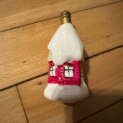 Vintage Snow Covered House Home Christmas Figural Glass Light Bulb