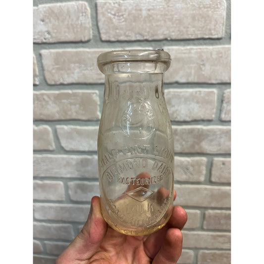 Vintage Diamond Dairy Embossed Milk Bottle Half Pint Fond du Lac Wis