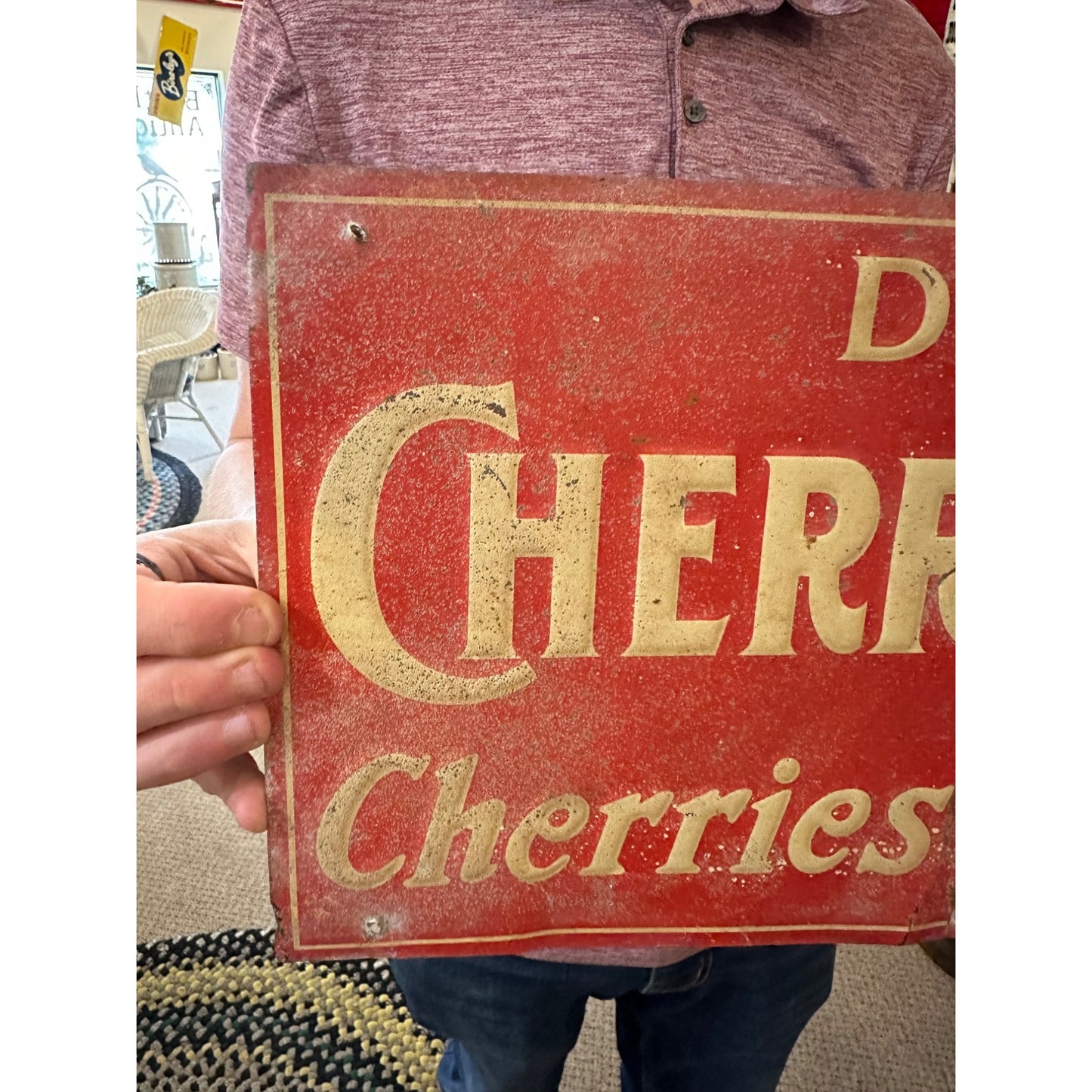 Vintage Early 1900s Cherry Blush Soda Tin Embossed Advertising Sign