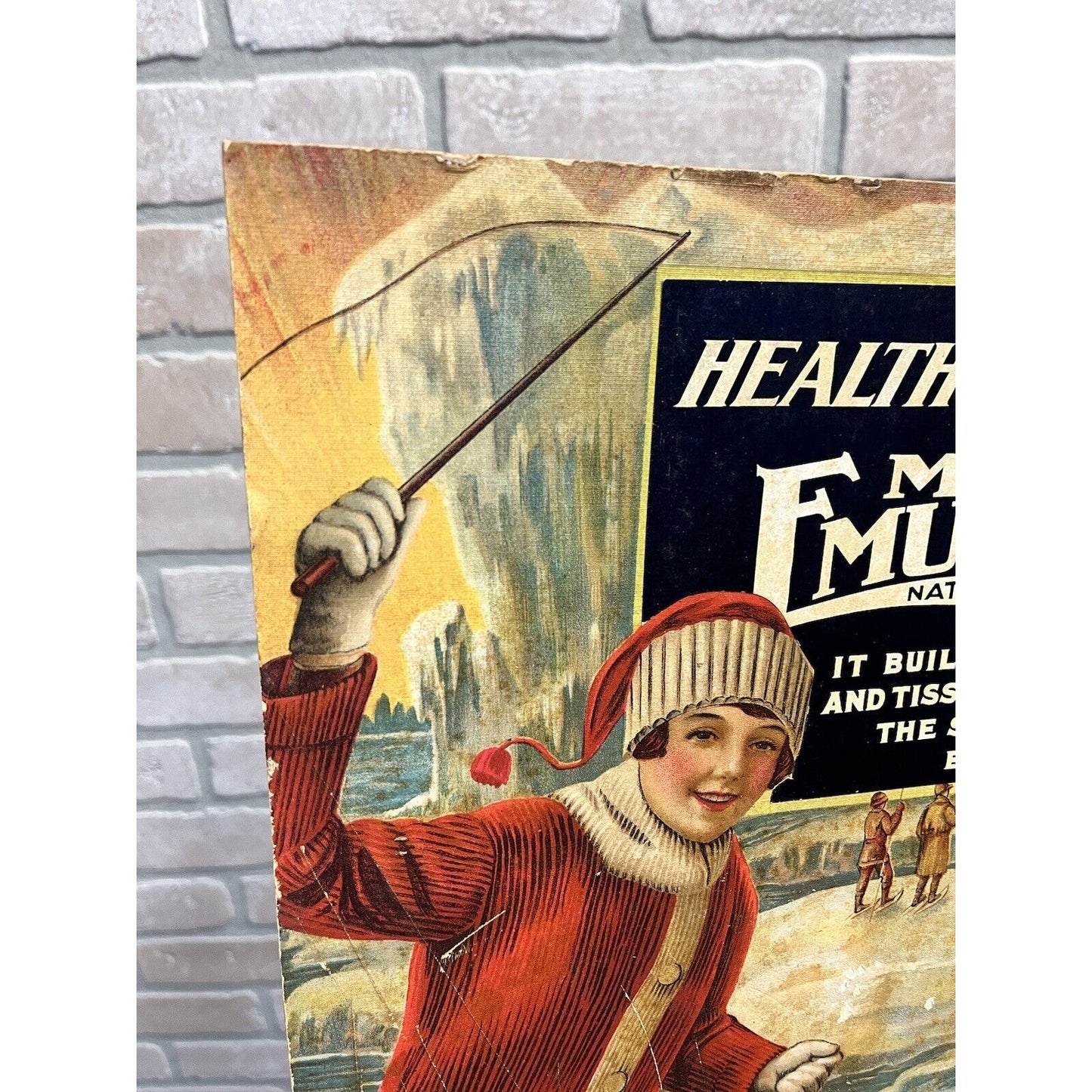 RARE Vintage Early 1900s Milks Emulsion Medicine Advertising Sign Christmas