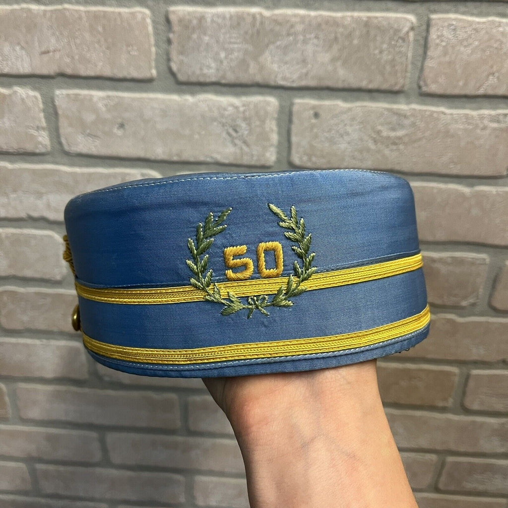 Vintage Masonic 50 Years Scottish Rite Light Blue Prayer Ritual Uniform Cap
