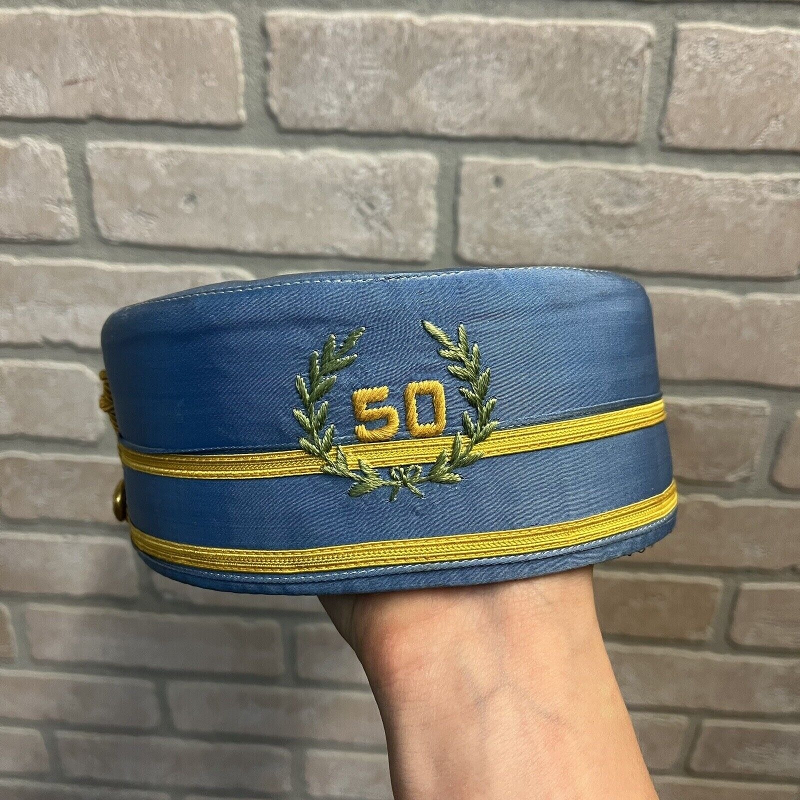 Vintage Masonic 50 Years Scottish Rite Light Blue Prayer Ritual Uniform Cap