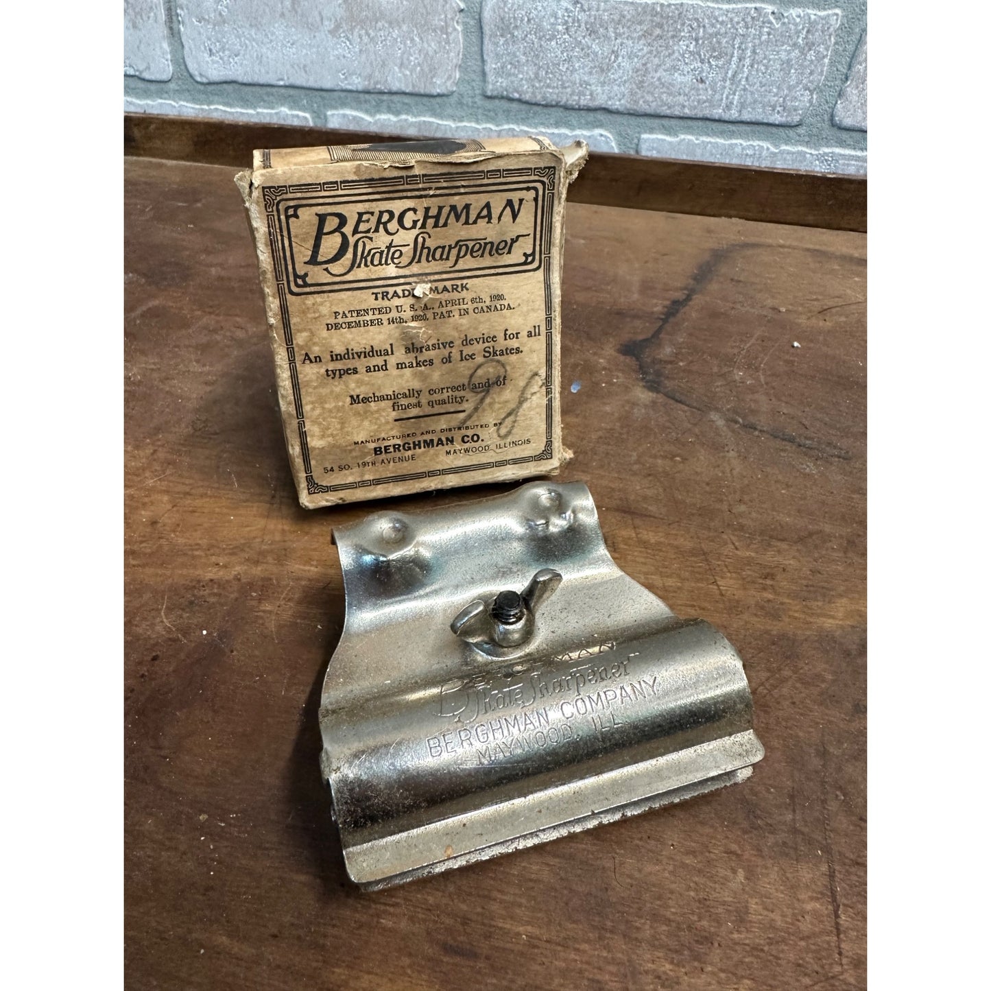 Vintage Berghman Ice Skate Sharpener w/ Box Xmas Christmas Decor