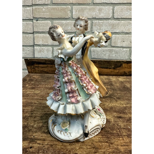 Antique c1890s Victorian Amorous Dancing Couple Porcelain 8" Figure Decor