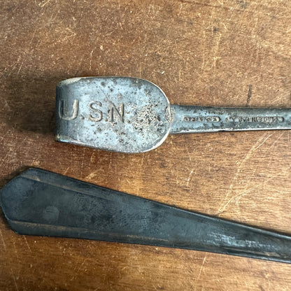 Original WWI / WWII USN Marked United States Navy Silver Plate Spoons Lot (2)