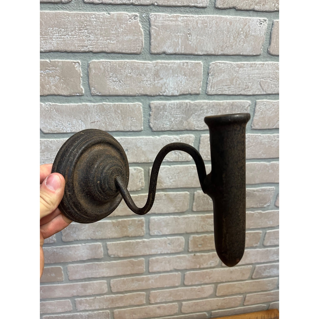 Antique Primitive 19th c/ Single Cast Iron Candle Holder Wall Light Sconce AAFA