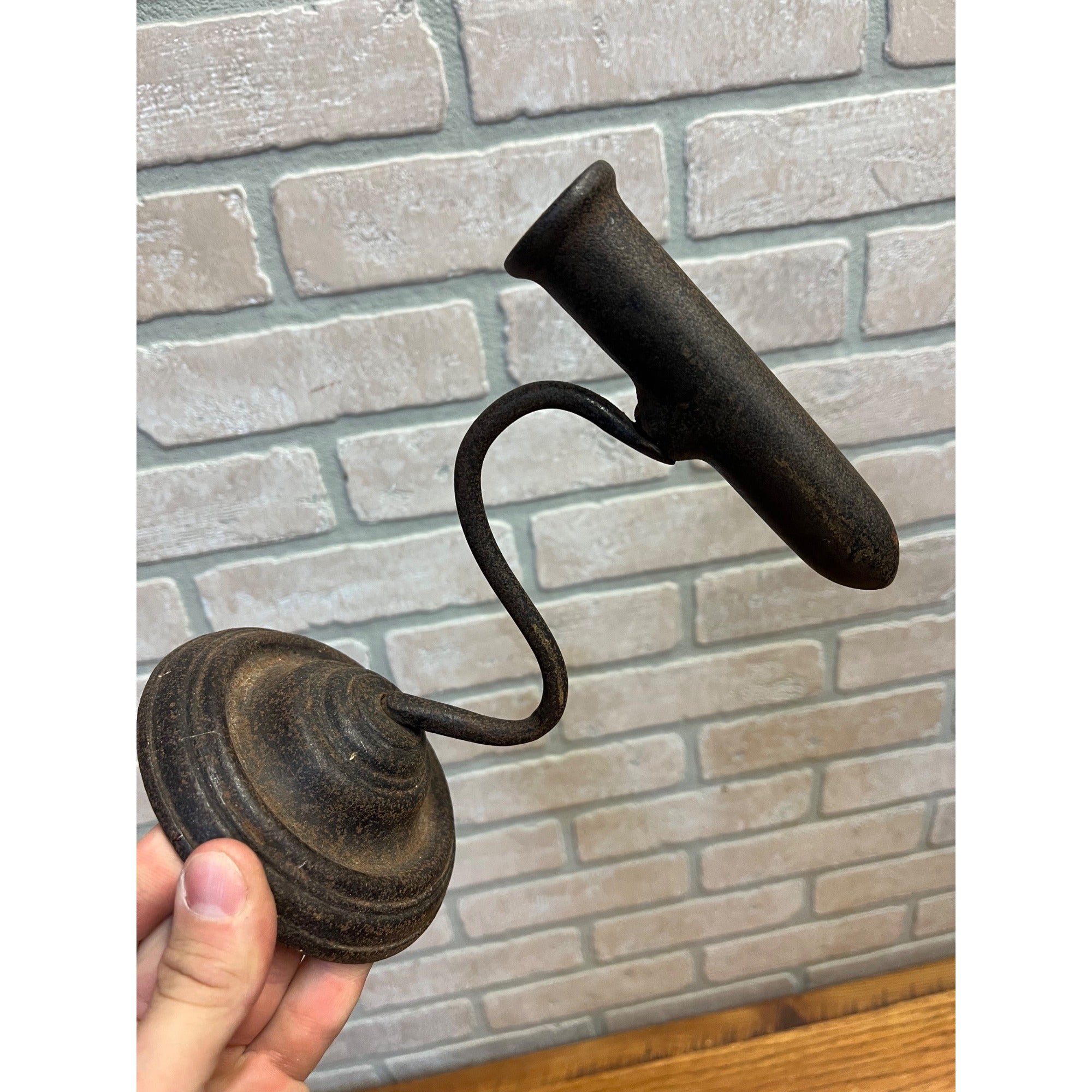 Antique Primitive 19th c/ Single Cast Iron Candle Holder Wall Light Sconce AAFA