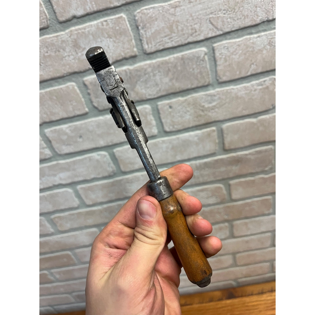 Antique Vintage Wood Handle Small 8" "TRIMO" Adjustable Pipe Wrench