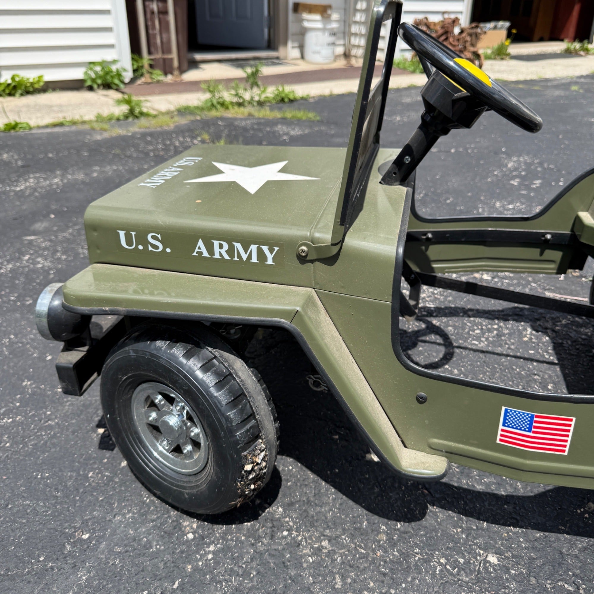 Vintage 1970s US Army Willys Jeep Child's Toy Pedal Car Green Munchkin Motors TS106
